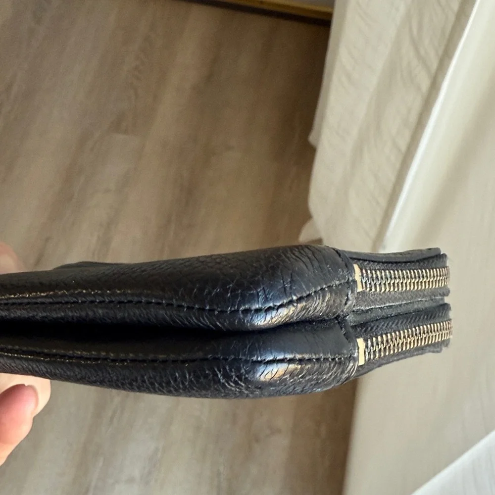 Coach Black Leather Wristlet double zipper black